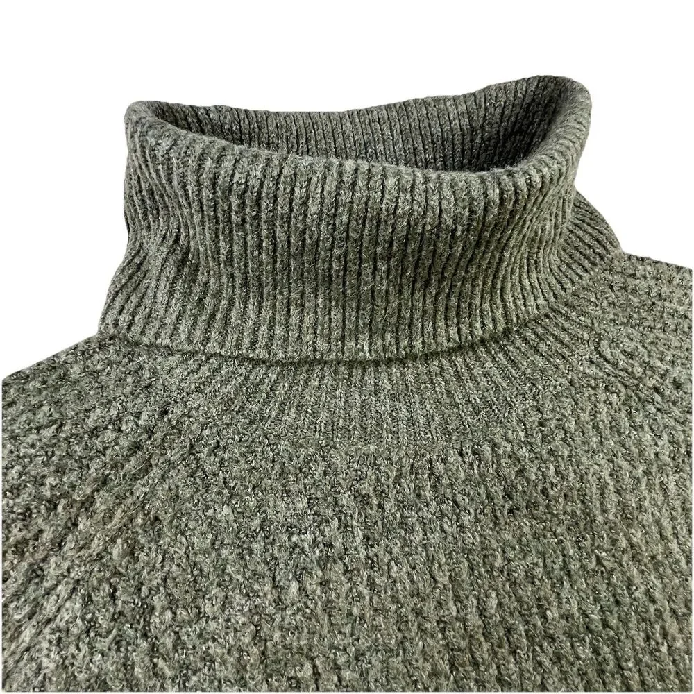 Kuhl Sienna Sweater Womens Large Green Chunky Cable Knit Turtleneck Pullover